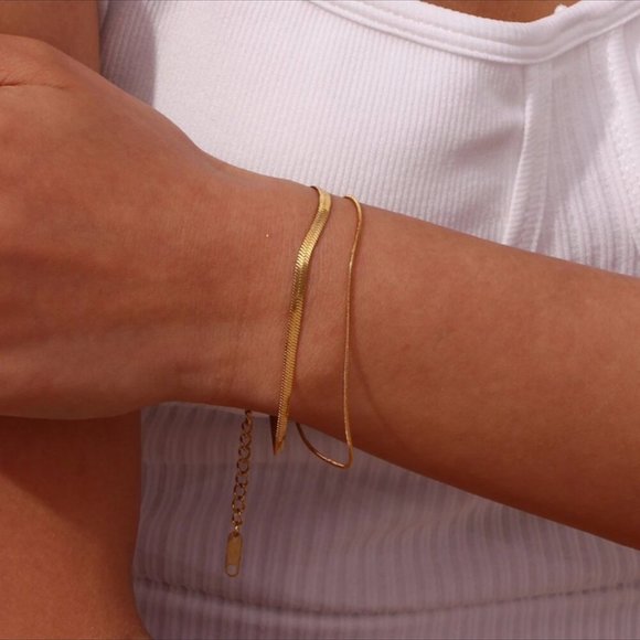 18K GOLD SNAKE CHAIN DOUBLE LAYER BRACELET, NICE BRACELET, CUTE BRACELET - Picture 2 of 5